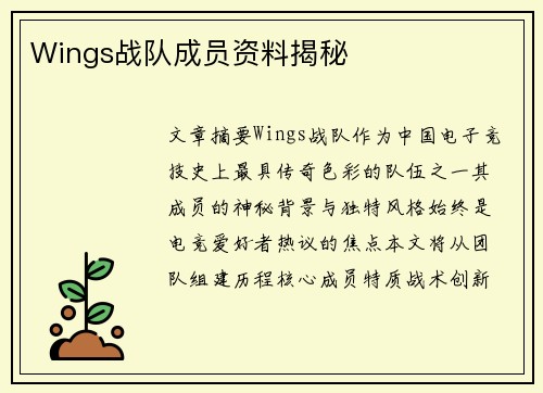 Wings战队成员资料揭秘