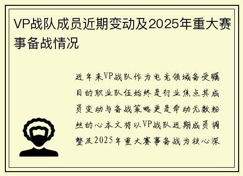 VP战队成员近期变动及2025年重大赛事备战情况
