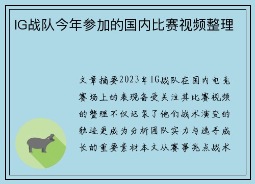 IG战队今年参加的国内比赛视频整理