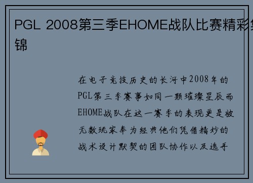 PGL 2008第三季EHOME战队比赛精彩集锦